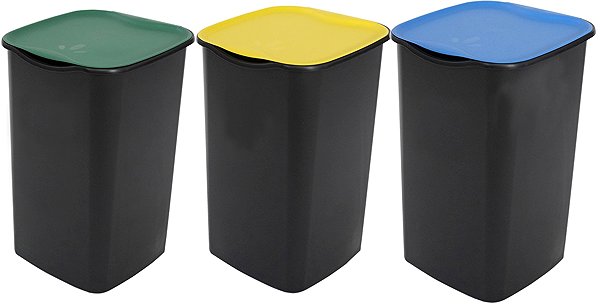 Rubbish Bin Belli E Forti Sorted waste bins TRIO, black, with coloured lids, plastic, 3 x 50 l ...