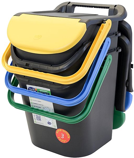 Mülleimer Belli E Forti Mülltrennungseimer TOWER, stapelbar, grau, Kunststoff, 3 x 30 l ...