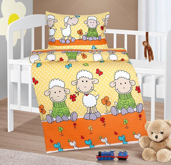 Obliečky BELLATEX Obliečky detské AGÁTA KREP 80/029 ovečka oranžové 90 × 135,45 × 60 ...
