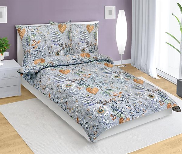 Ágynemű Bellatex pamut, 90/763, levelek lila alapon, 140 × 200 cm, 70 × 90 cm ...
