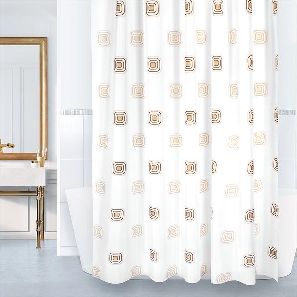 Zuhanyfüggöny Bellatex 720/016 180×200 cm, bézs, négyzetek ...