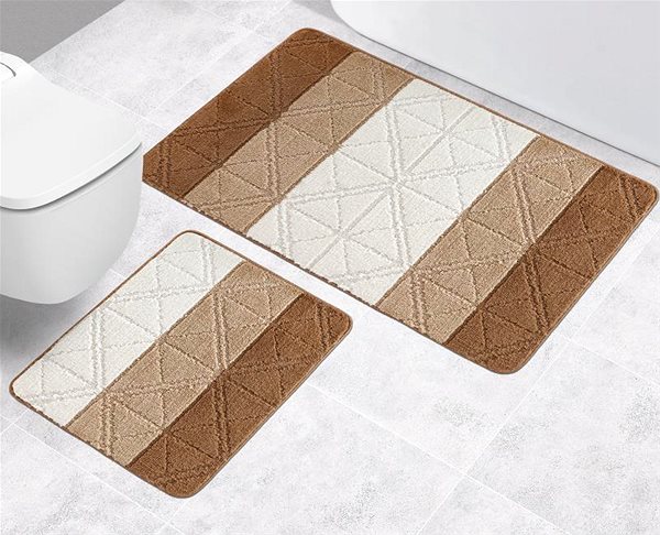 Fürdőszobai szőnyeg BELLATEX Bany szett 60 × 100 cm + 60 × 50 cm háromszögek barna színben ...