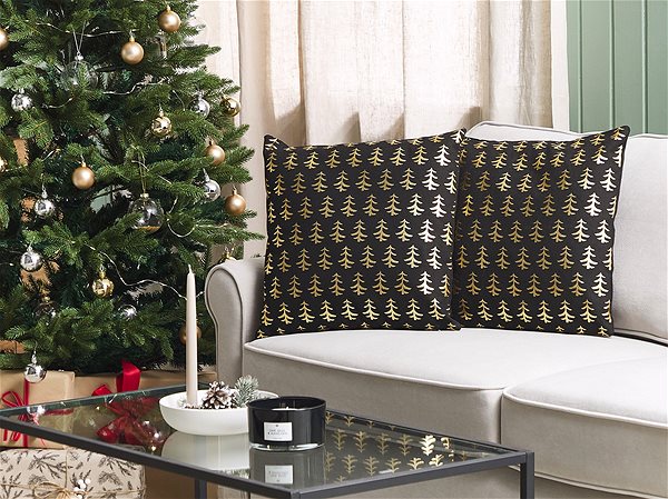 Vankúš BELIANI, Sada 2 dekoratívnych vankúšov s motívom vianočného stromčeka 45 x 45 cm čierna LEROY, 298280 ...
