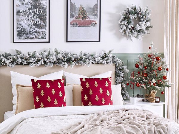 Vankúš BELIANI, Sada 2 dekoratívnych vankúšov s vianočným motívom 45 x 45 cm červená CUPID, 298331 ...