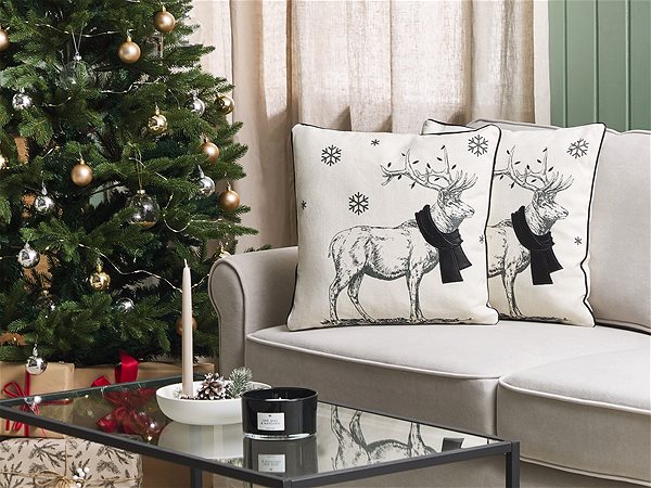 Vankúš BELIANI, Sada 2 dekoratívnych vankúšov s vianočným motívom 45 x 45 cm čierno-biela SVEN, 298418 ...
