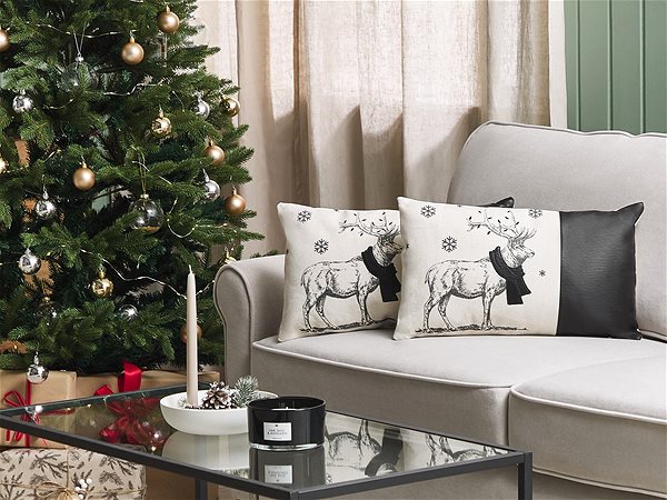 Vankúš BELIANI, Sada 2 dekoratívnych vankúšov s vianočným motívom 30 x 50 cm čierno-biela SVEN, 298452 ...