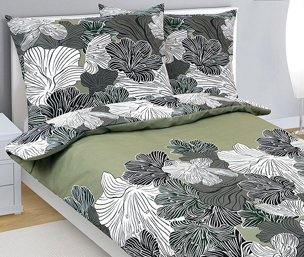 Ágynemű Bellatex pamut, 90 / 608, khaki virág, 140 × 200 cm, 70 × 90 cm ...