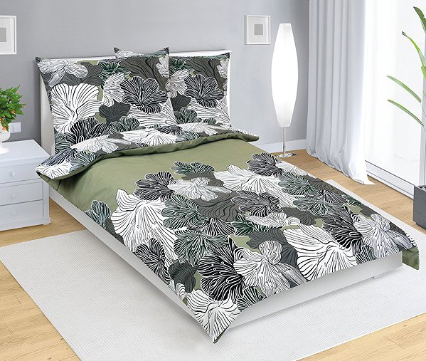 Ágynemű Bellatex pamut, 90 / 608, khaki virág, 140 × 200 cm, 70 × 90 cm ...
