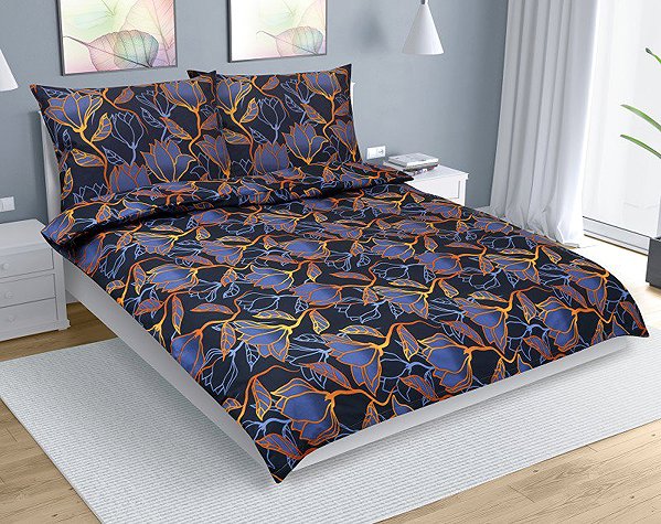 Ágynemű Bellatex pamut ágyneműhuzat, F 90/539, éjféli virág, 220×200 + 2 db 70×90 cm ...