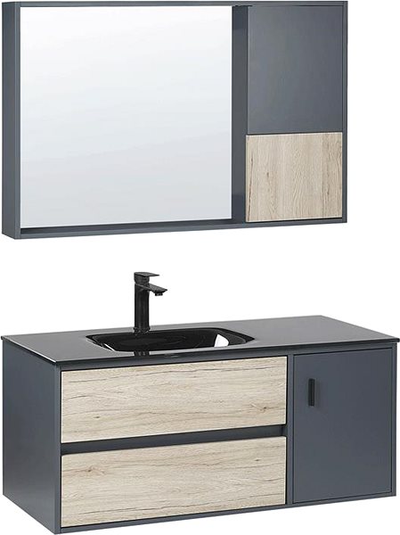 Kúpeľňová zostava Súprava kúpeľňového nábytku so zrkadlovou skrinkou 100 cm svetlé drevo / sivá TERUEL, 310659 ...