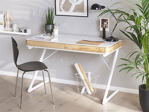 Písací stôl Písací stôl z dubového dreva 120 × 60 biely FONTANA, 257499 ...