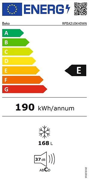 Šuplíkový mrazák BEKO RFSA210K40WN Energetický štítek