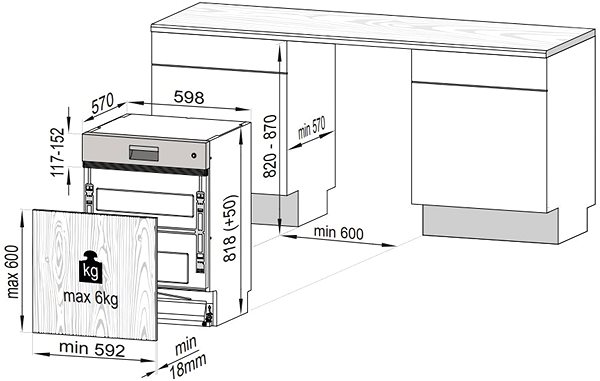Beépíthető mosogatógép Beko DSN26420X Semi Integrated Built-in dishwasher Műszaki vázlat