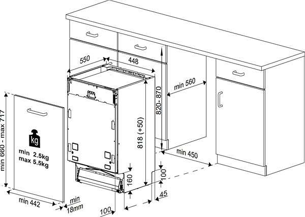 Narrow Built-in Dishwasher BEKO DIS35023 Technical draft