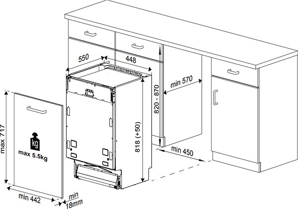 Narrow Built-in Dishwasher BEKO DIS28120 Technical draft
