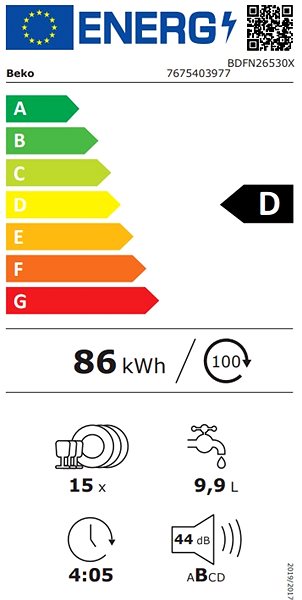 Umývačka riadu BEKO BDFN26530X Energetický štítok