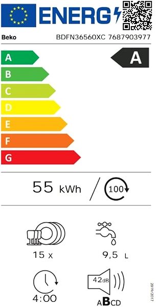 Dishwasher BEKO BDFN36560XC Energy label