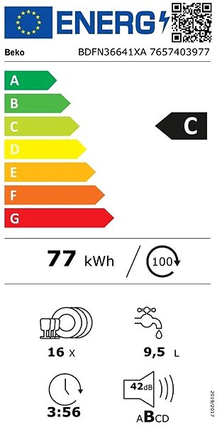 Dishwasher BEKO BDFN36641XA Energy label