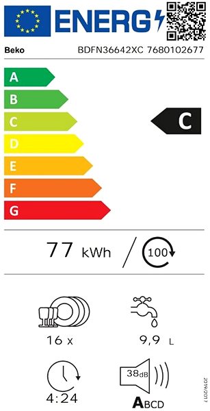 Umývačka riadu BEKO BDFN36642XC Energetický štítok