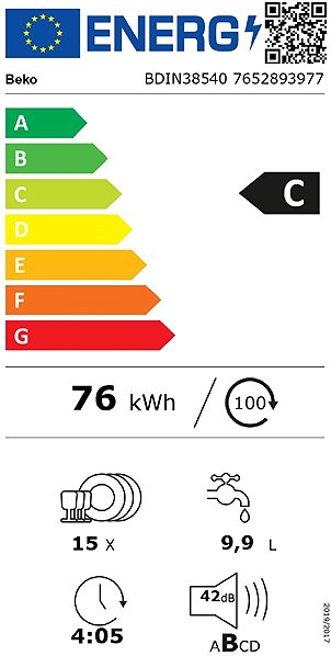 Built-in Dishwasher BEKO BDIN38540 Energy label