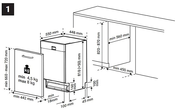 Vstavaná umývačka riadu BEKO BDIS35030 Technický nákres