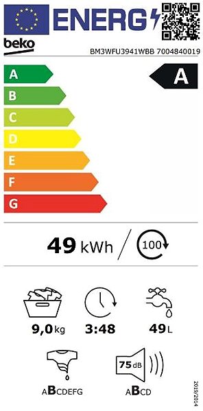 Washing Machine BEKO BM3WFU3941WBB Energy label