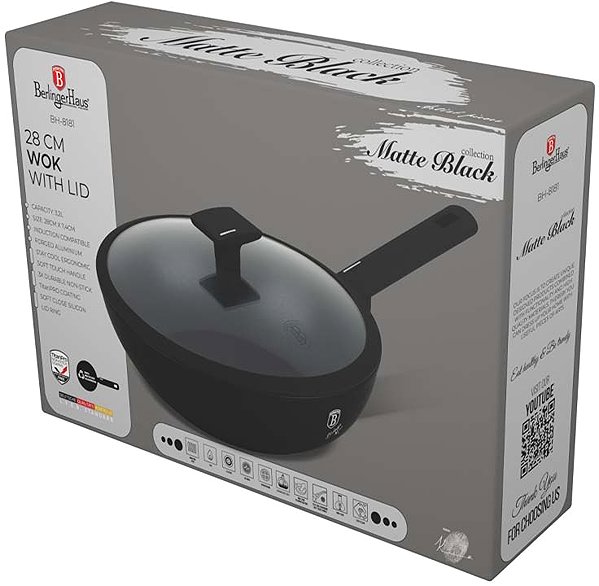Wok Pan BerlingerHaus Matte Black Collection WOK pan with titanium surface and lid 28 cm ...