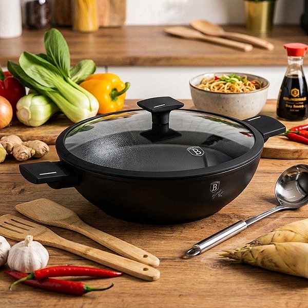 Wok Pan BerlingerHaus Matte Black Collection WOK pan with titanium surface and lid 30 cm Lifestyle