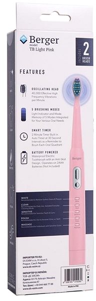 Electric Toothbrush Berger TB Light Pink Packaging/box