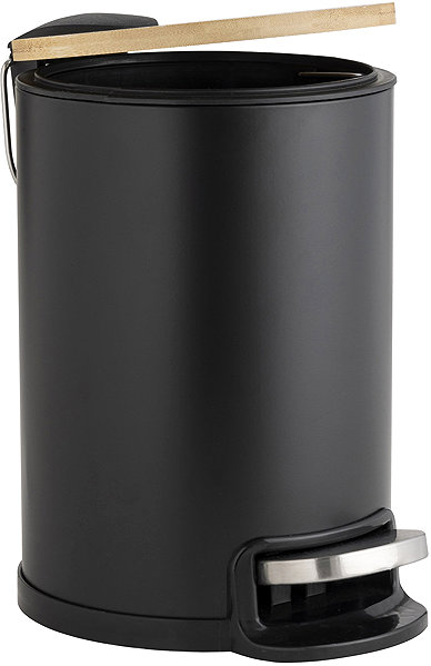 Rubbish Bin Douceur d'intérieur with silent closing, bamboo, 3 l, MOBELLE, black ...