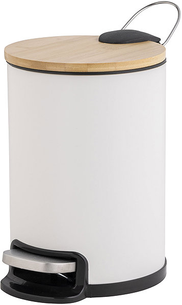Rubbish Bin Douceur d'intérieur with silent closing, bamboo, 3 l, MOBELLE, white ...