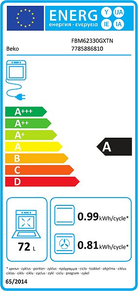 Kitchen Stove BEKO FBM62330GXTN Energy label