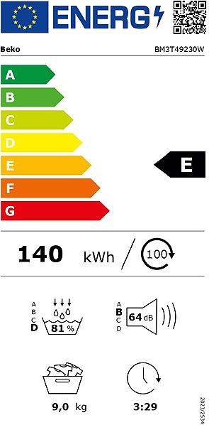 Clothes Dryer BEKO BM3T49230W Energy label