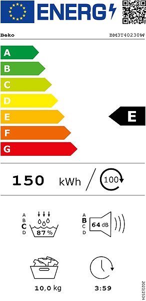 Clothes Dryer BEKO BM3T40230W Energy label