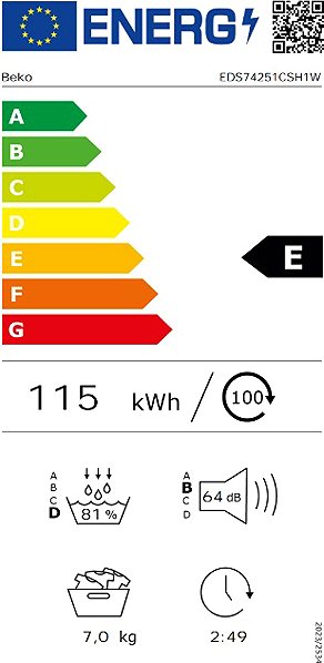 Clothes Dryer BEKO EDS74251CSH1W Energy label