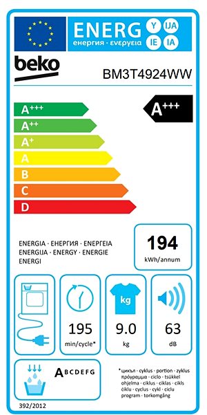 Sušička prádla BEKO BM3T4924WW Energetický štítek