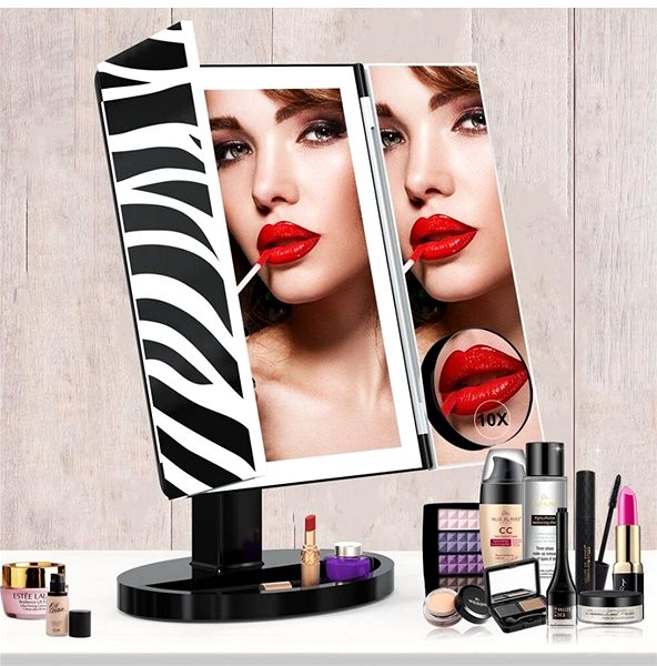 Kozmetické zrkadlo Trojpanelové kozmetické make-up zrkadlo s ľad osvetlením veľké ZEBRA Lifestyle