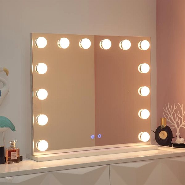 Kozmetické zrkadlo Hollywood zrkadlo s LED žiarovkami a MDF základňou biele Lifestyle