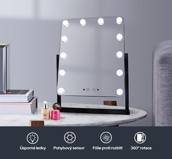 Kozmetické zrkadlo Holywood zrkadlo s LED žiarovkami HZ1 veľké biele Lifestyle