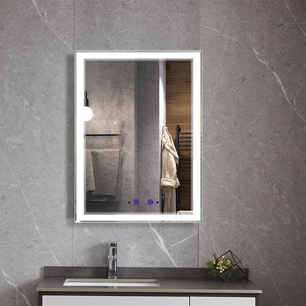 Zrkadlo Nezahmlievajúce kúpeľné zrkadlo s LED osvetlením na výšku 80 × 60 cm KZ2 ...