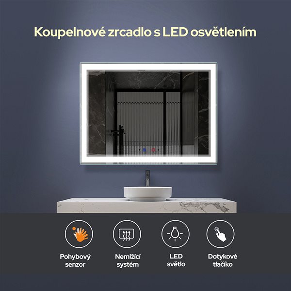 Zrkadlo Nezahmlievajúce sa kúpeľňové zrkadlo s LED osvetlením 80 × 60 cm KZ1 ...