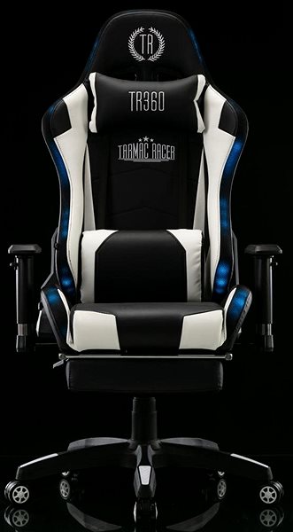 Herná stolička BHM Germany Turbo LED, syntetická koža, čierna/biela Screen