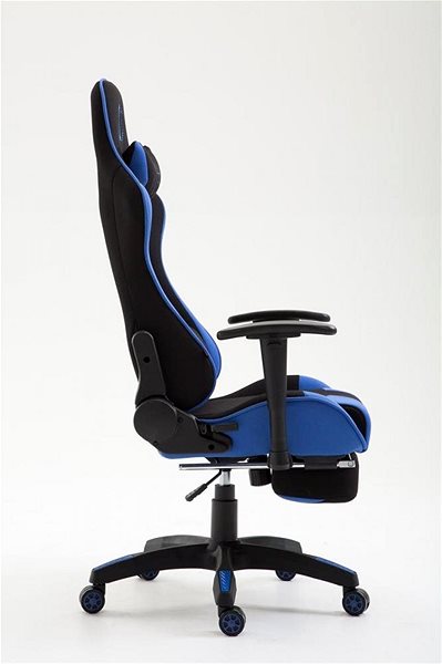 Gamer szék BHM GERMANY Boavista, textil, fekete/kék Oldalnézet
