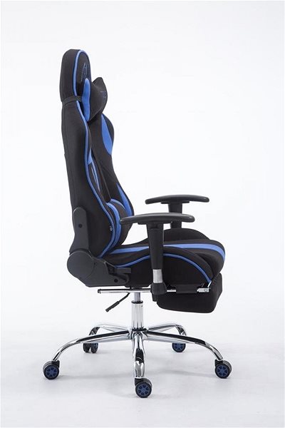 Herná stolička BHM Germany Limit, textil, čierna/modrá Bočný pohľad