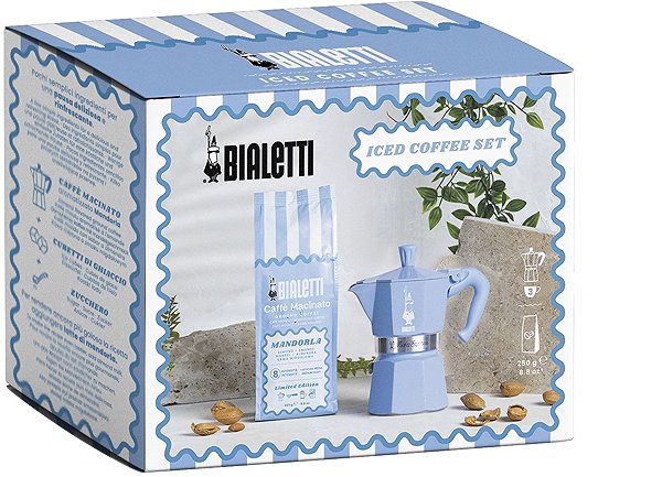 Moka Pot Bialetti Moka Express 3 portions blue + Mandorla espresso coffee, 250g, almond ...