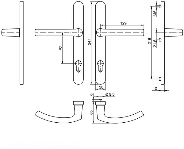 BLAUGELB Handle - Handle Door Furniture DGT30, PZ92, RAL9016 White