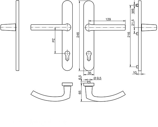 Door fittings BLAUGELB Door fittings handle DGT35, PZ92, RAL9016 white .