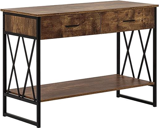 Konzolový stolík Konzola so 2 zásuvkami, tmavé drevo s čiernou, AYDEN, 180197 ...
