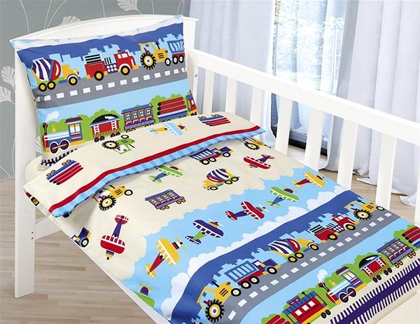 Detská posteľná bielizeň Bellatex Agáta – 90 × 135; 45 × 60 cm – Lietadlá a autá, modrá ...