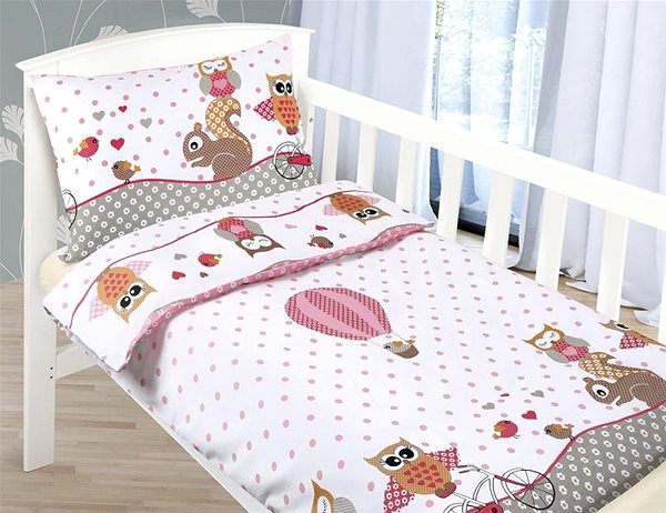 Detská posteľná bielizeň Bellatex Agáta – 90 × 135; 45 × 60 cm – Ružová sovička ...